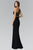 Elizabeth K - GL2066 Appliqued Asymmetrical Illusion Long Gown In Black