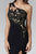 Elizabeth K - GL2066 Appliqued Asymmetrical Illusion Long Gown In Black