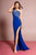 Elizabeth K - GL2066 Appliqued Asymmetrical Illusion Long Gown In Blue