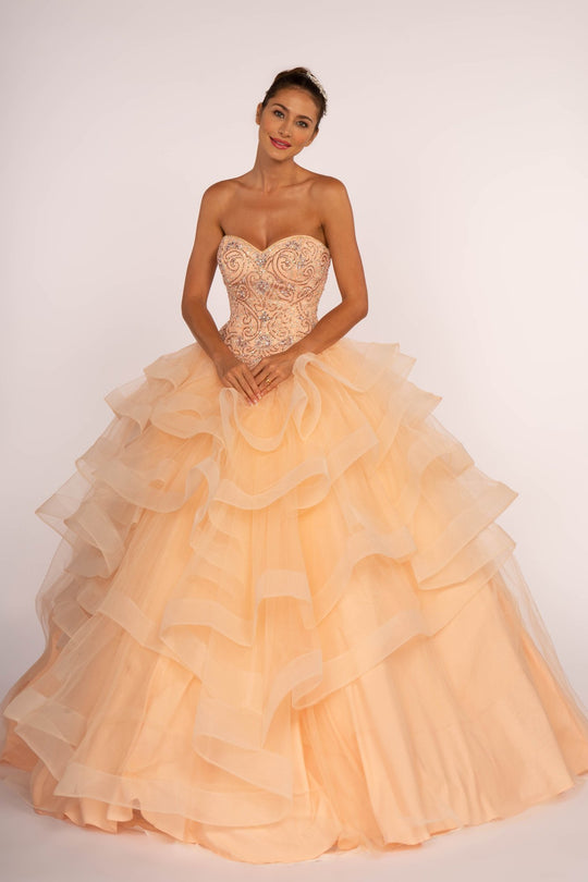 Elizabeth K - GL2515 Beaded Strapless Ruffled Ballgown In Orange