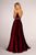 Elizabeth K - GL2584 Illusion Plunging Neck Sleeveless Velvet Gown In Red