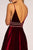 Elizabeth K - GL2584 Illusion Plunging Neck Sleeveless Velvet Gown In Red