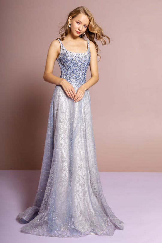 Elizabeth K - GL2638 Embellished Square Neck A-line Gown In Blue