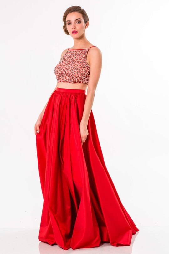 Terani Couture - DL338 Two Piece Bedazzled A-line Dress in Red