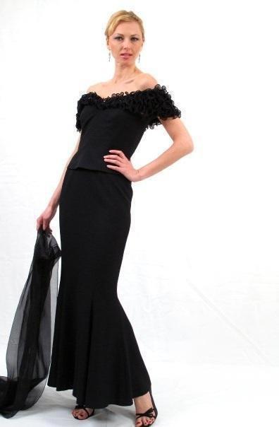 Daymor Couture - Ruffle Cap Sleeved Mermaid Gown 20032 in Black