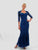 Daymor Couture - Sheer Quarter Sleeve Mermaid Gown 201 in Blue