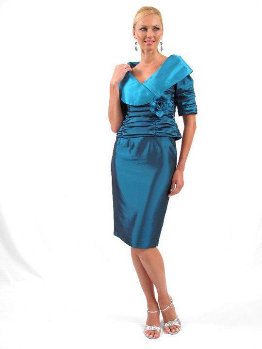 Daymor Couture - Wide Portrait Collar Cocktail Dress 217 in Blue