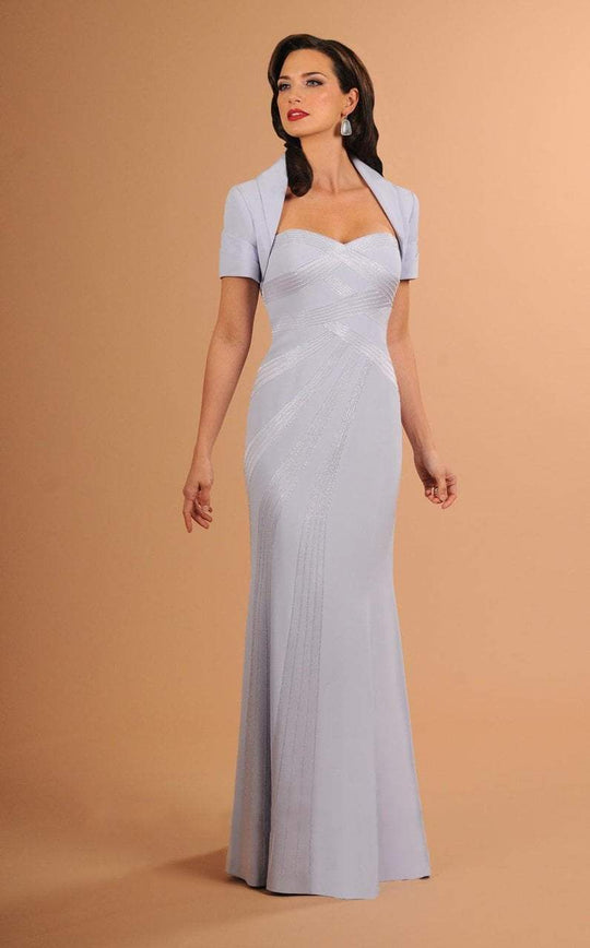 Daymor Couture - Beaded Strapless Gown with Capelet 605 in Blue