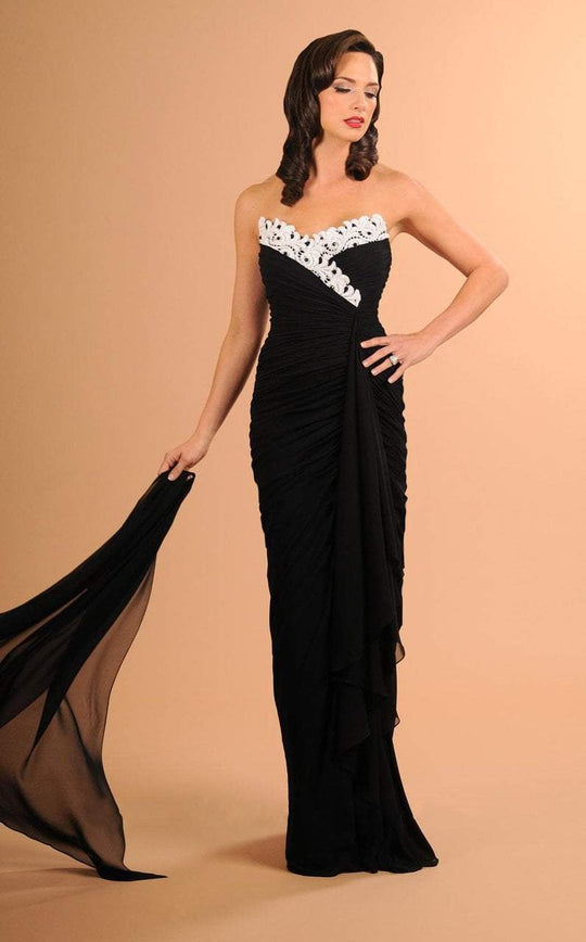 Daymor Couture - Strapless Ruched Evening Gown 612 in Black and White