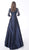 Jovani - 61170 Embellished Quarter Length Sleeve A-line Dress In Blue