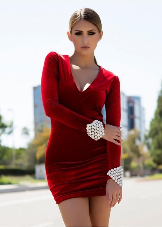SAVEE COUTURE - DAWN BREAKER IN RED VELVET  DR3017VTRS