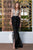 Cristallini - SKA 886 Feather-Fringed High Slit Sequined Gown In Gold and Black