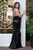 Cristallini - SKA 886 Feather-Fringed High Slit Sequined Gown In Gold and Black