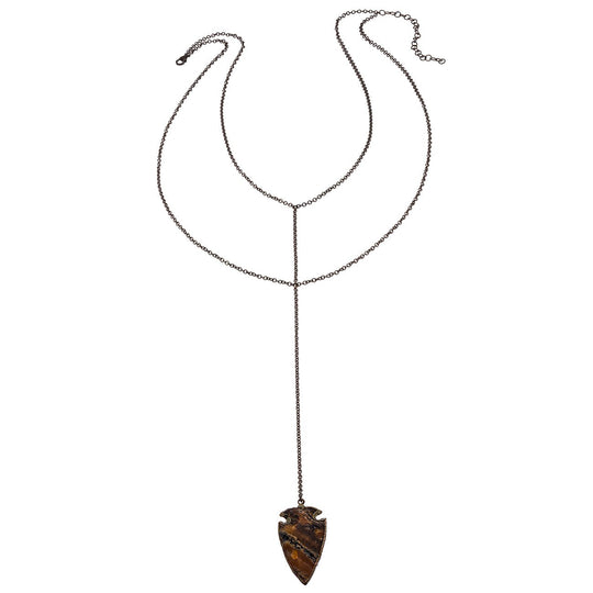 Double Y Chain Necklace - Jasper Agate Arrowhead