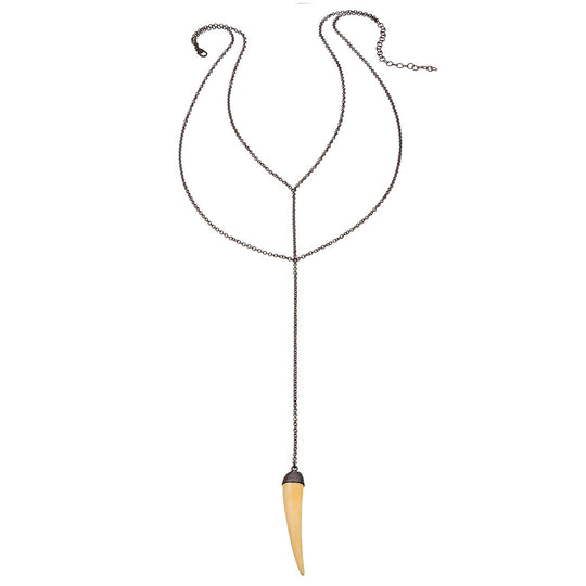 Double Y Chain Necklace - White Bone Tusk