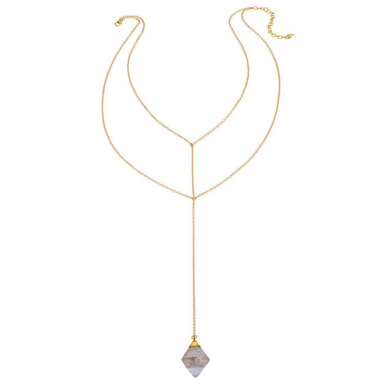 Double Y Chain Necklace - Fluorite Cube
