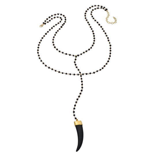 Double Y Gemstone Necklace - Black Bone Horn