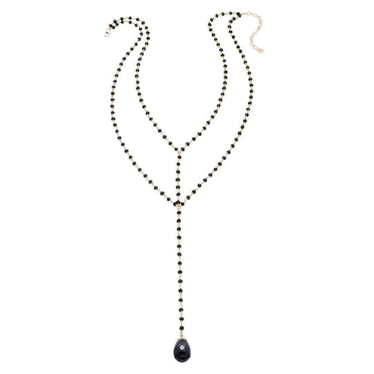 Double Y Gemstone Necklace - Black Spinel Briolette