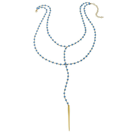 Heather Hawkins - Double Y Gemstone Necklace - Tiny Dagger w/ Blue Chalcedony