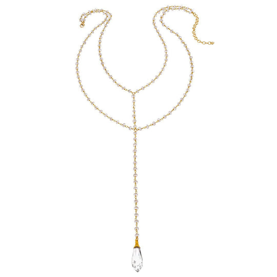 Double Y Gemstone Necklace - Faceted Crystal Point