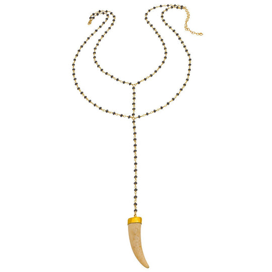 Double Y Gemstone Necklace - White Bone Horn w/ Hematite