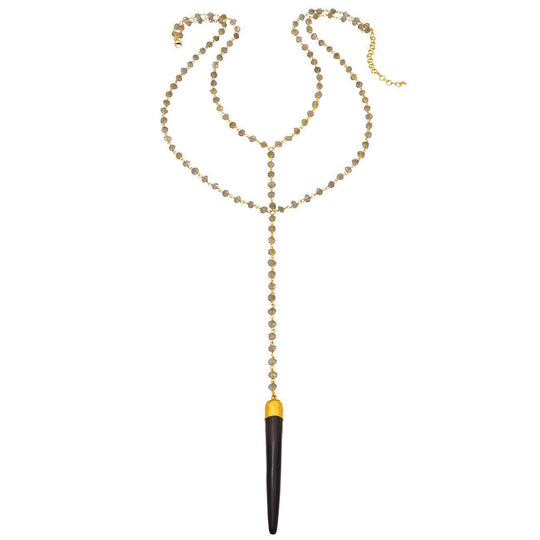 Heather Hawkins - Double Y Gemstone Necklace - Black Bone Spike w/ Labradorite