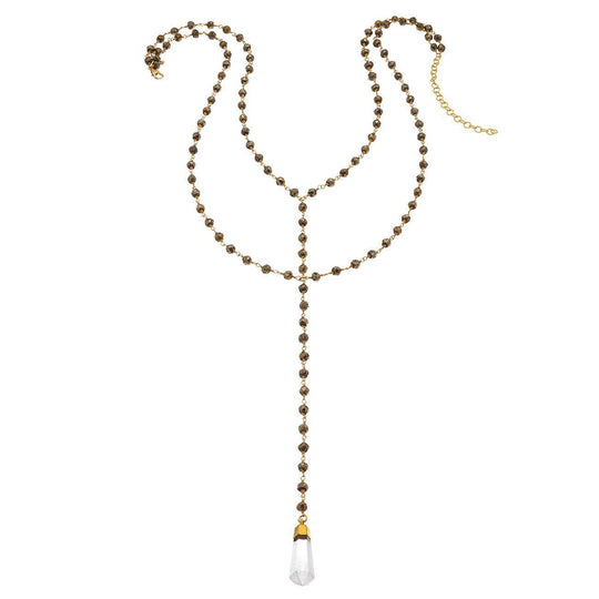 Heather Hawkins - Double Y Gemstone Necklace - Crystal Quartz Point w/ Pyrite
