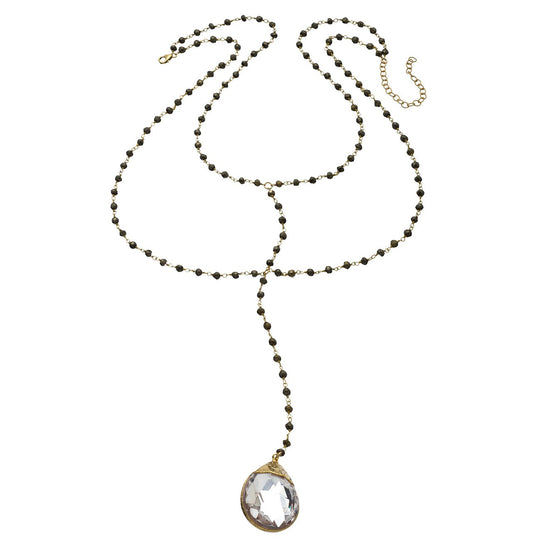 Double Y Gemstone Necklace - Crystal Quartz Tubby w/ Pyrite