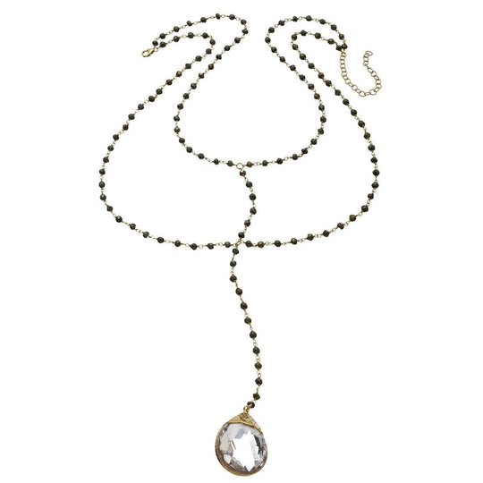 Heather Hawkins - Double Y Gemstone Necklace - Crystal Quartz Tubby w/ Pyrite