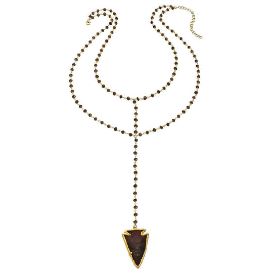 Heather Hawkins - Double Y Gemstone Necklace - Agate Arrowhead w/ Smokey Quartz