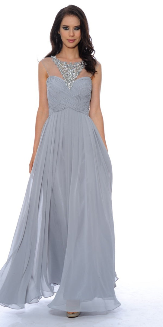 Decode 1.8 - Ruched Chiffon Evening Gown 182478D in Silver