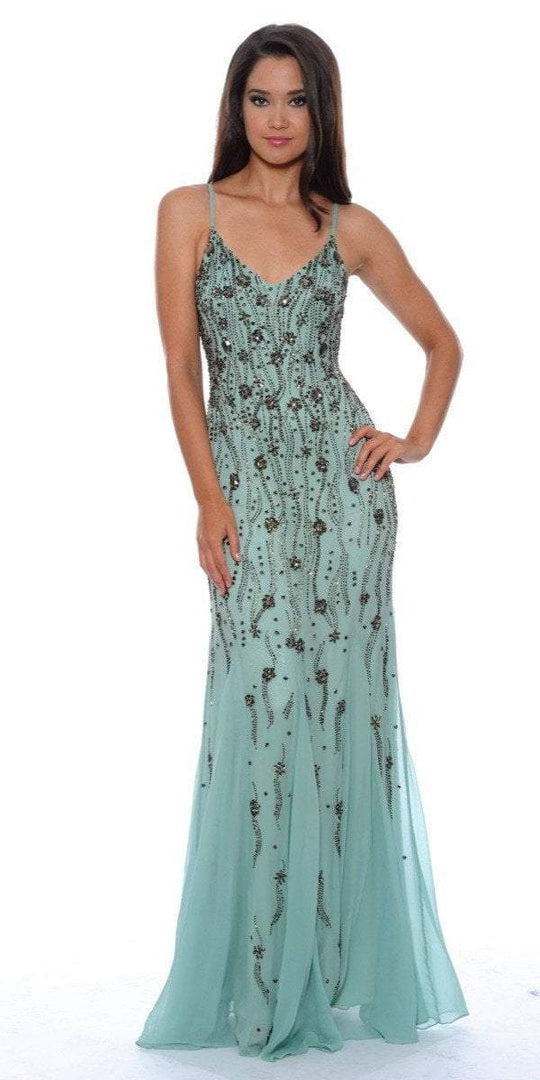 Decode 1.8 - 182275 Sleeveless Metallic Beaded Chiffon Trumpet Gown in Green