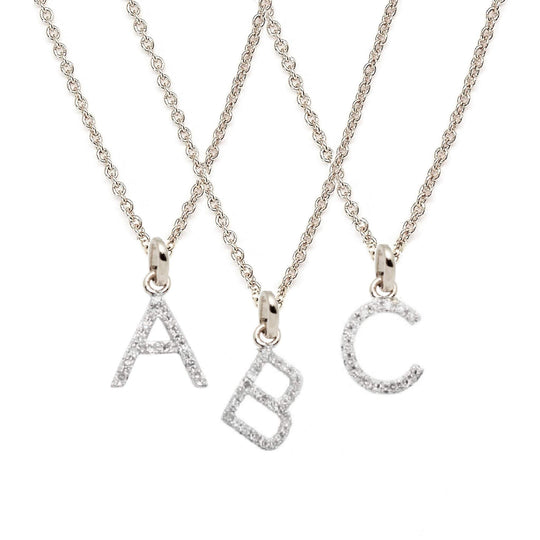 Rachael Ryen -  White Gold Petite Diamond Letter Necklace - All letters available