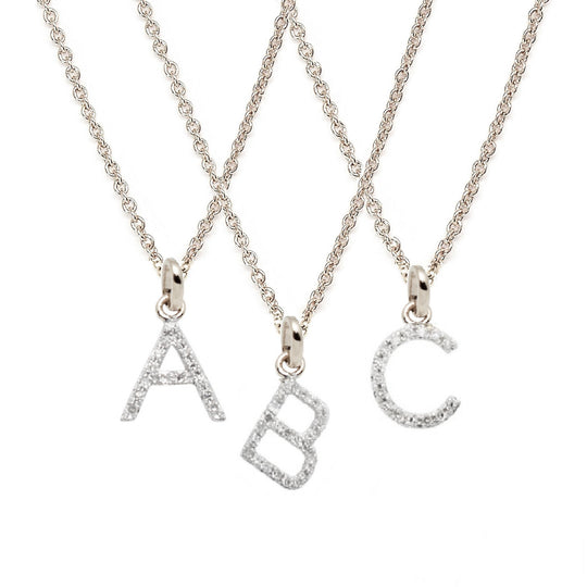 Rachael Ryen - White Gold Petite Diamond Letter Necklace - All letters available in Silver