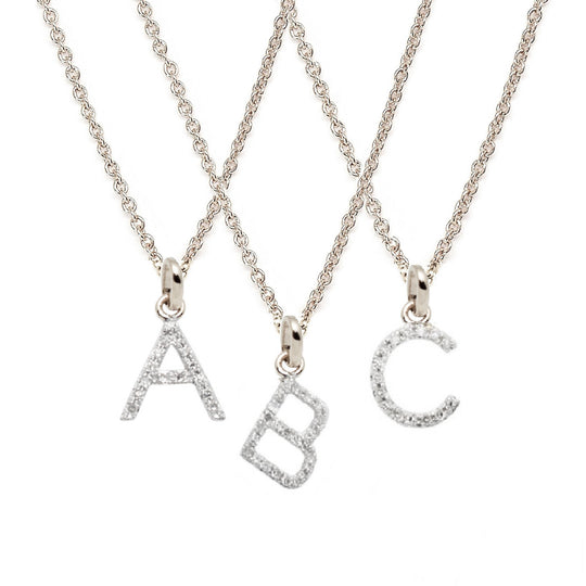 White Gold Petite Diamond Letter Necklace - All letters available