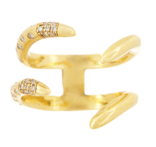 Double Tusk Ring with Sprinkled Diamonds