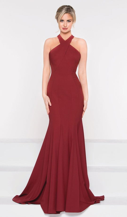 Colors Dress - 1988 Crisscrossed Halter Bodice Mermaid Gown in Red