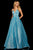 Sherri Hill - 52960 V- Neckline Empire Glitter A Line Dress In Blue and Silver