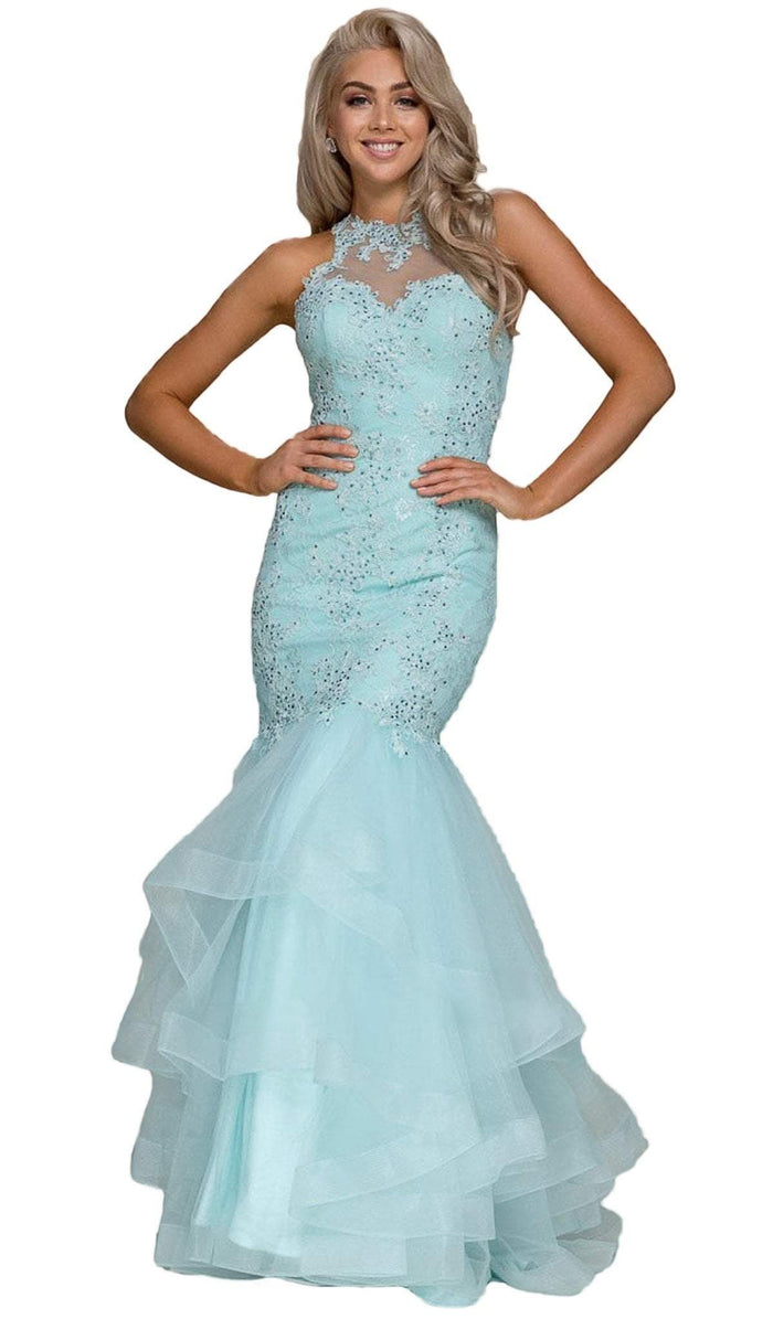 Beaded Lace High Halter Tulle Mermaid Dress