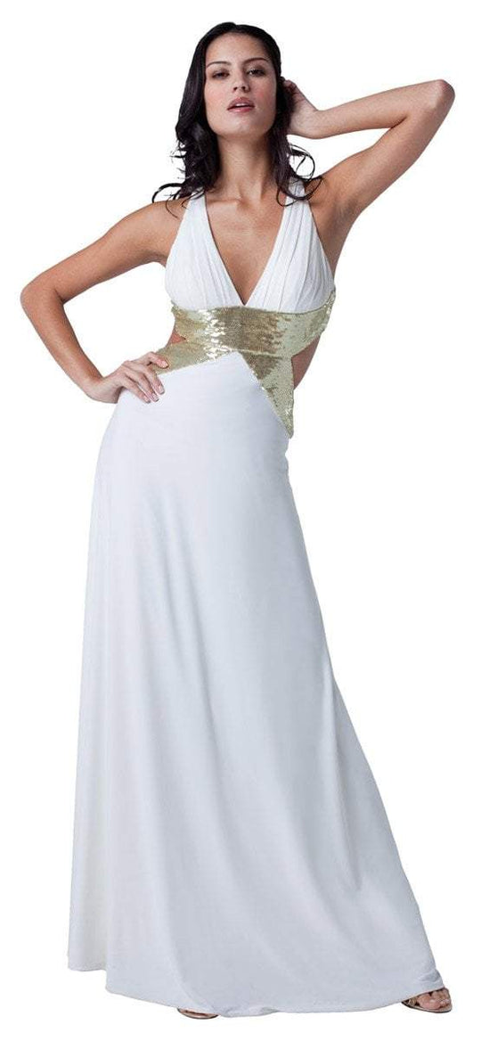 Adrianna Papell - 41844360 Sequin V-neck A-line Dress in White and Gold