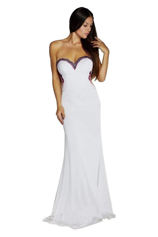 Milano Formals - Embroidered Sweetheart Evening Gown in White E2115  in White