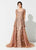 Ivonne D for Mon Cheri - 219D81 Embroidered V-neck Gown With Train In Brown and Pink