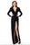 Jovani - 1708 Long Sleeve Deep V-neck Sheath Dress With Slit In Black and Pink