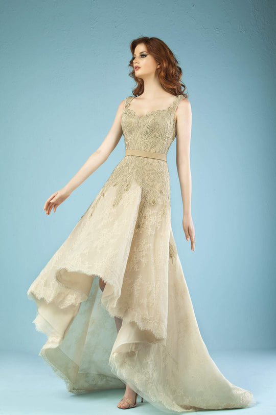 Gatti Nolli Couture - ED-4412 Embroidered Sweetheart High Low Dress In Gold