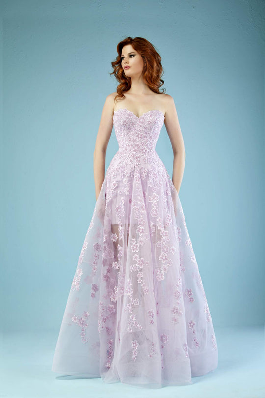 Gatti Nolli Couture - ED-4414 Floral Applique Sweetheart A-line Dress In Purple