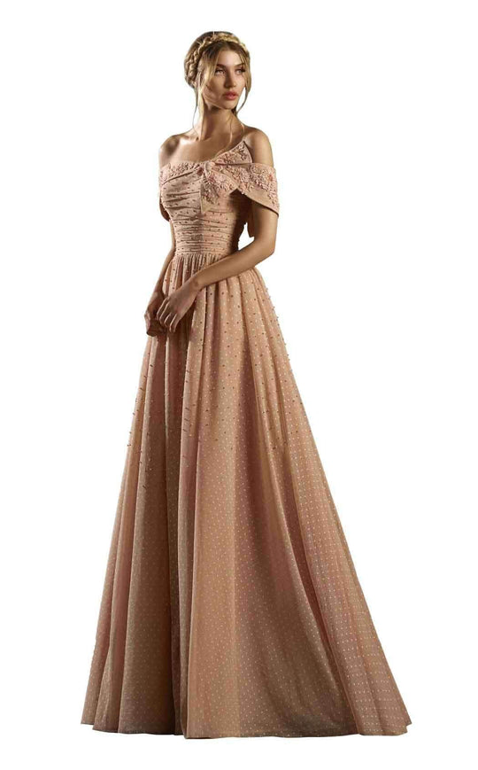 Gatti Nolli Couture - ED-4458 Bow Knotted Off Shoulder Long Gown In Pink