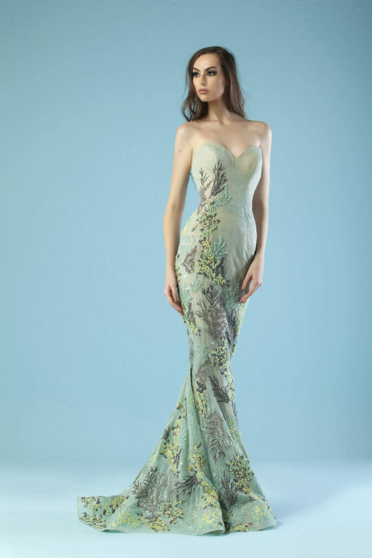 Gatti Nolli Couture - ED-4466 Strapless Embroidered Mermaid Gown In Blue