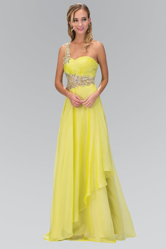 Elizabeth K - GL1083 One Shoulder Jewel Embellished Chiffon Gown In Yellow