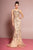 Elizabeth K - GL2149 Illusion Jewel Swirl Motif Embroidered Gown In Neutral