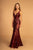 Elizabeth K - GL2551 Beaded and Sequin Applique Nude Illusion Gown In Red